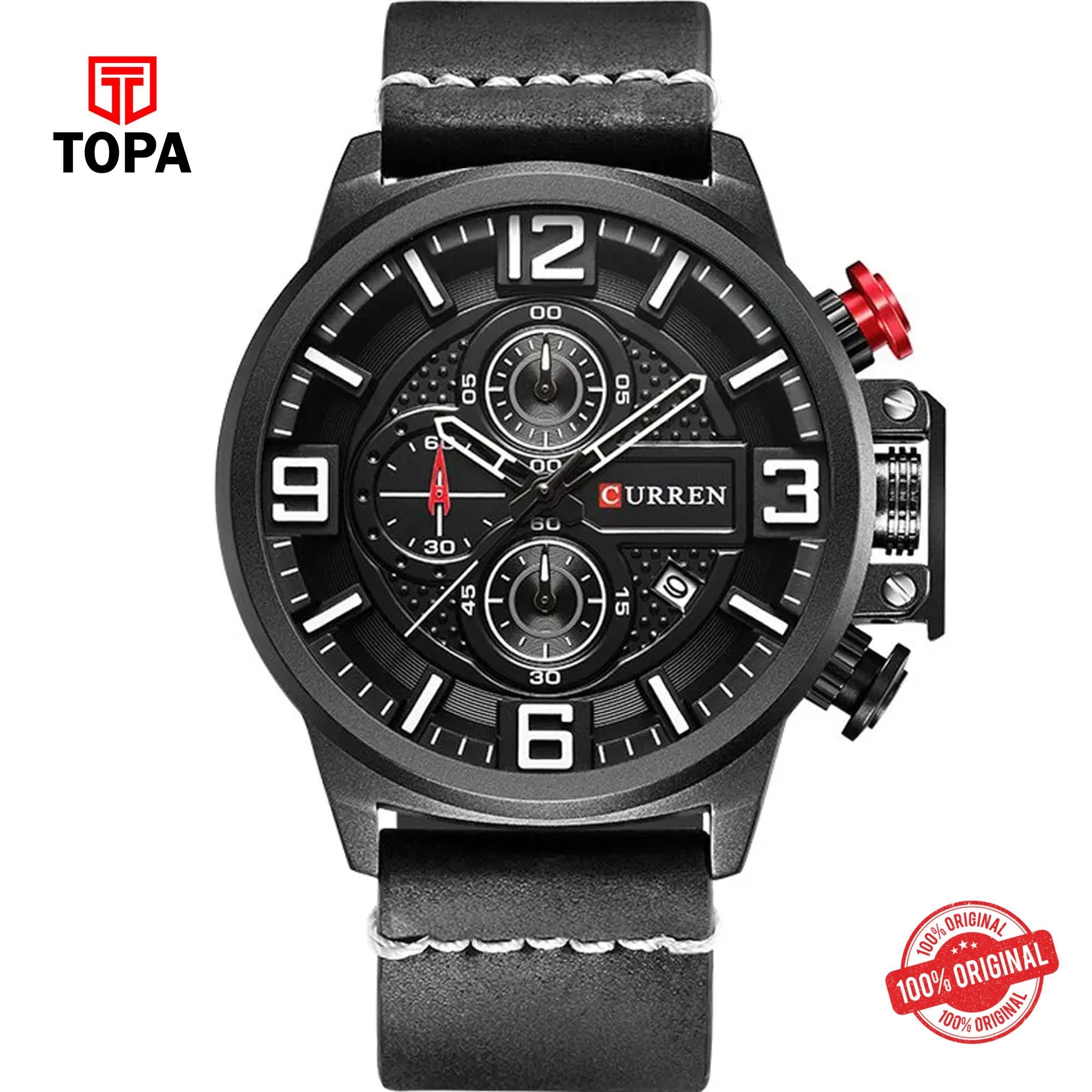 Topa Curren-8278-BLK-Leather-Band-Men-Watch - Product Image 1