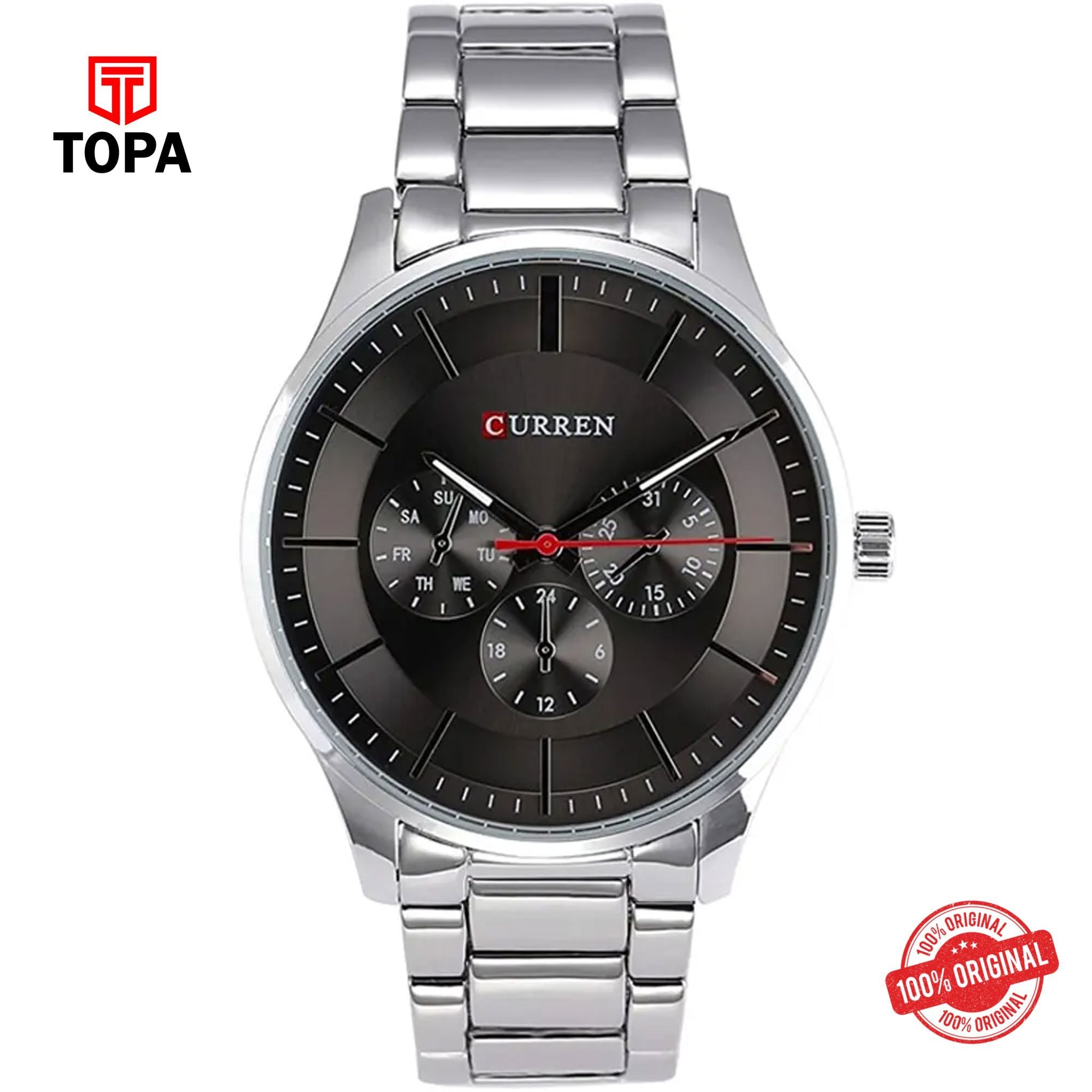 Topa Curren-8282-CH-GRY-Metal-Band-Men-Watch - Product Image 1