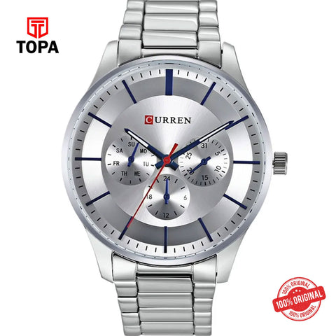 Topa Curren-8282-CH-WHT-Metal-Band-Men-Watch - Product Image 1