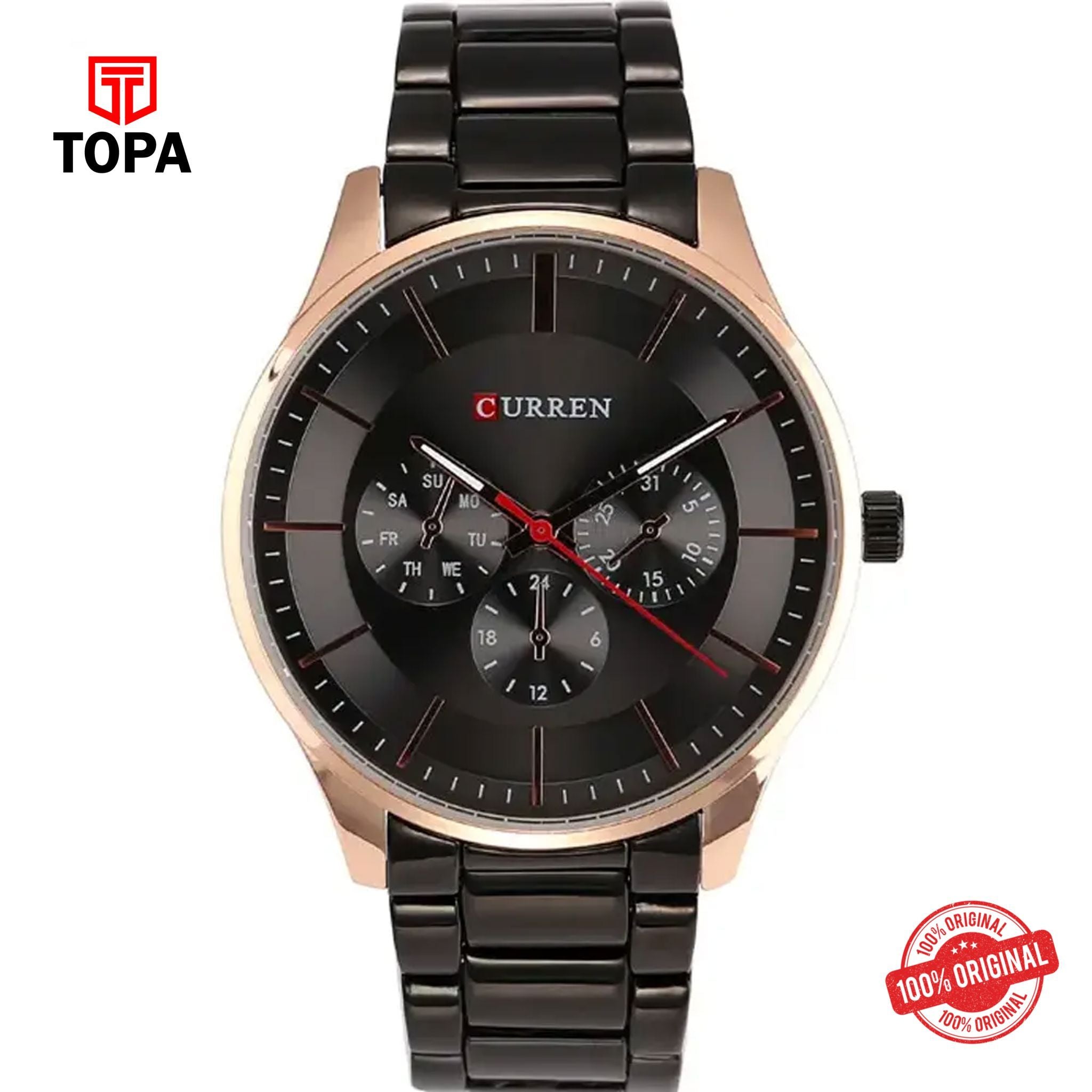 Topa Curren-8282-RSBLK-BLK-Metal-Band-Men-Watch - Product Image 1