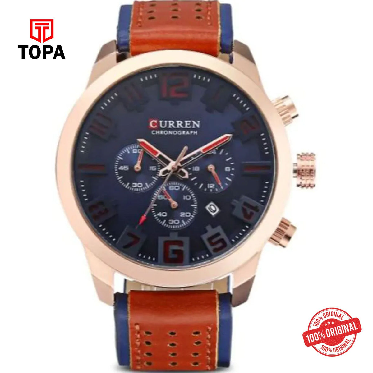 Topa Curren-8289-RSBRN-BLU-Leather-Band-Men-Watch - Product Image 1