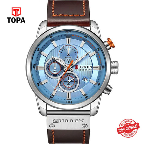 Topa Curren-8291-CHBRN-BLU-Leather-Band-Men-Watch - Product Image 1