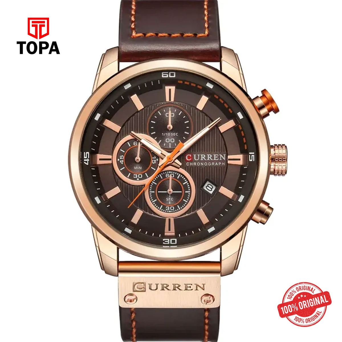 Topa Curren-8291-RS-BRN-Leather-Band-Men-Watch - Product Image 1