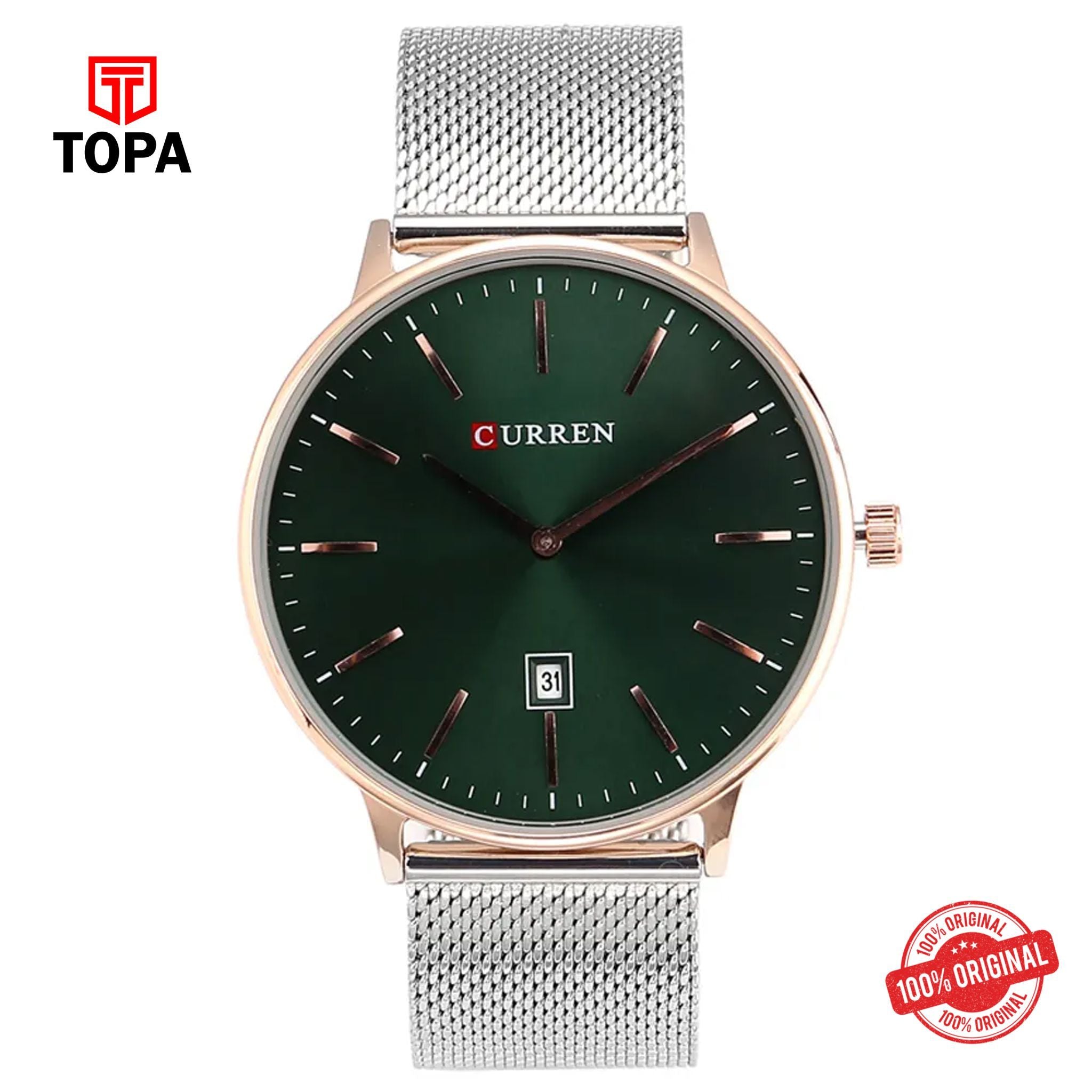 Topa Curren-8302-RSGRN-SLV-Metal-Band-Men-Watch - Product Image 1