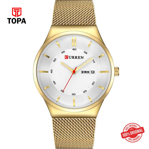 Topa Curren-8311-GLD-WHT-Mesh-Band-Men-Watch - Product Image 1