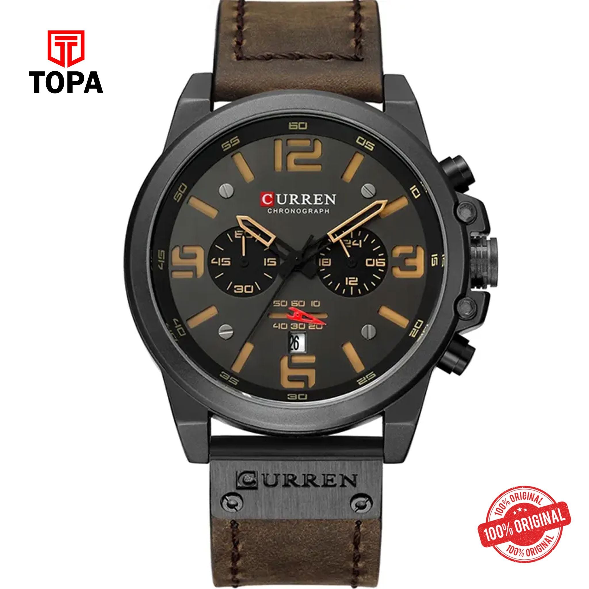 Topa Curren-8314-BLK-BRN-Leather-Band-Men-Watch - Product Image 1