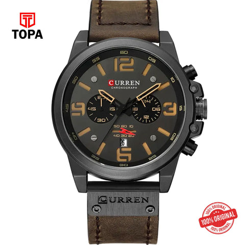 Topa Curren-8314-BLK-BRN-Leather-Band-Men-Watch - Product Image 1