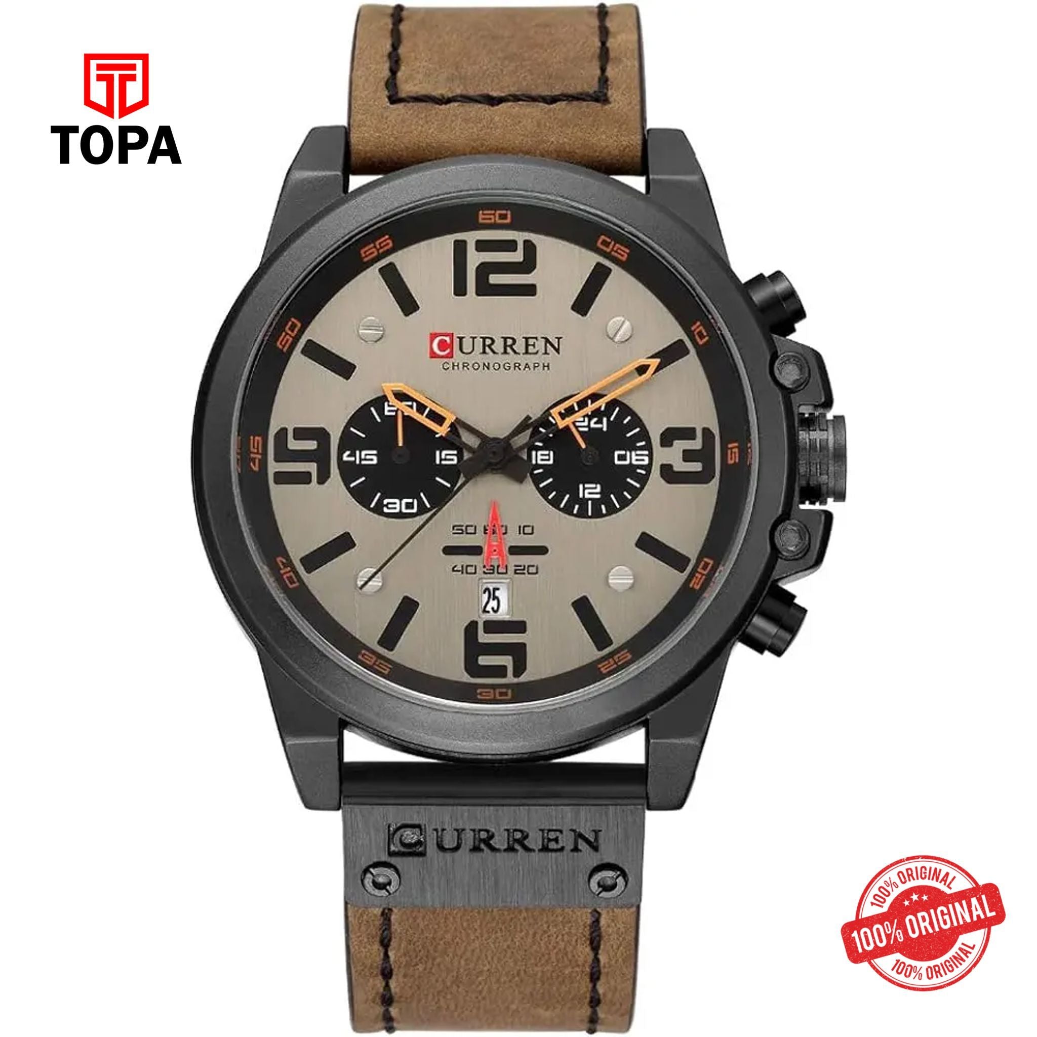 Topa Curren-8314-BLKBRN-GRY-Leather-Band-Men-Watch - Product Image 1