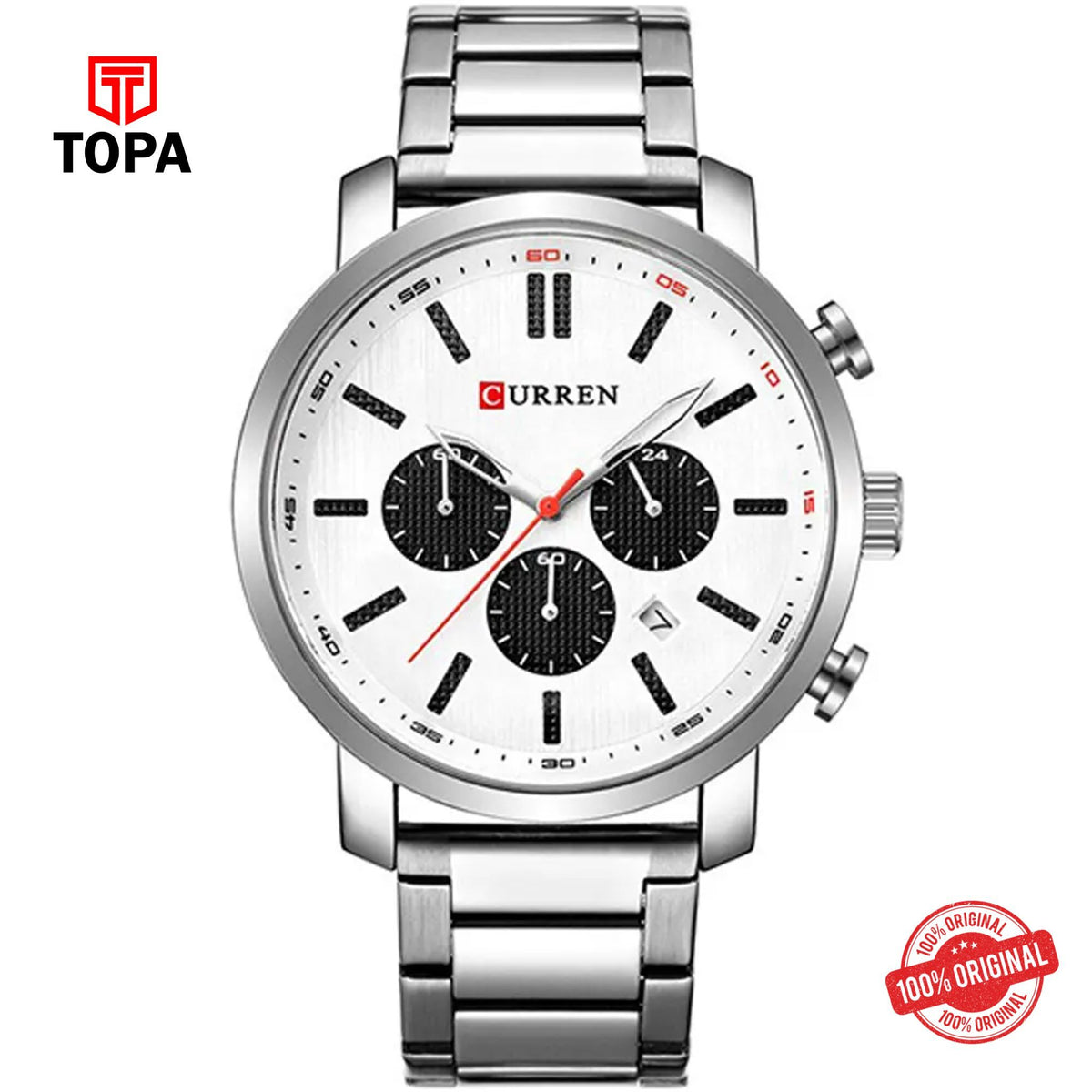 Topa Curren-8315-CH-WHT-Metal-Band-Men-Watch - Product Image 1