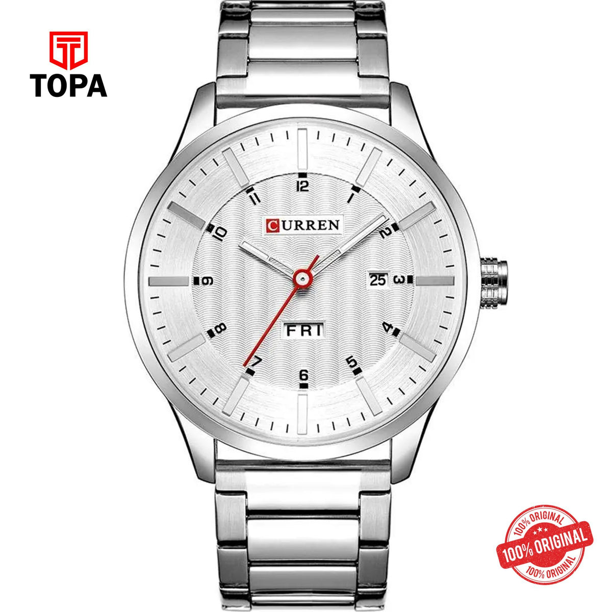 Topa Curren-8316G-CH-WHT-Metal-Band-Men-Watch - Product Image 1