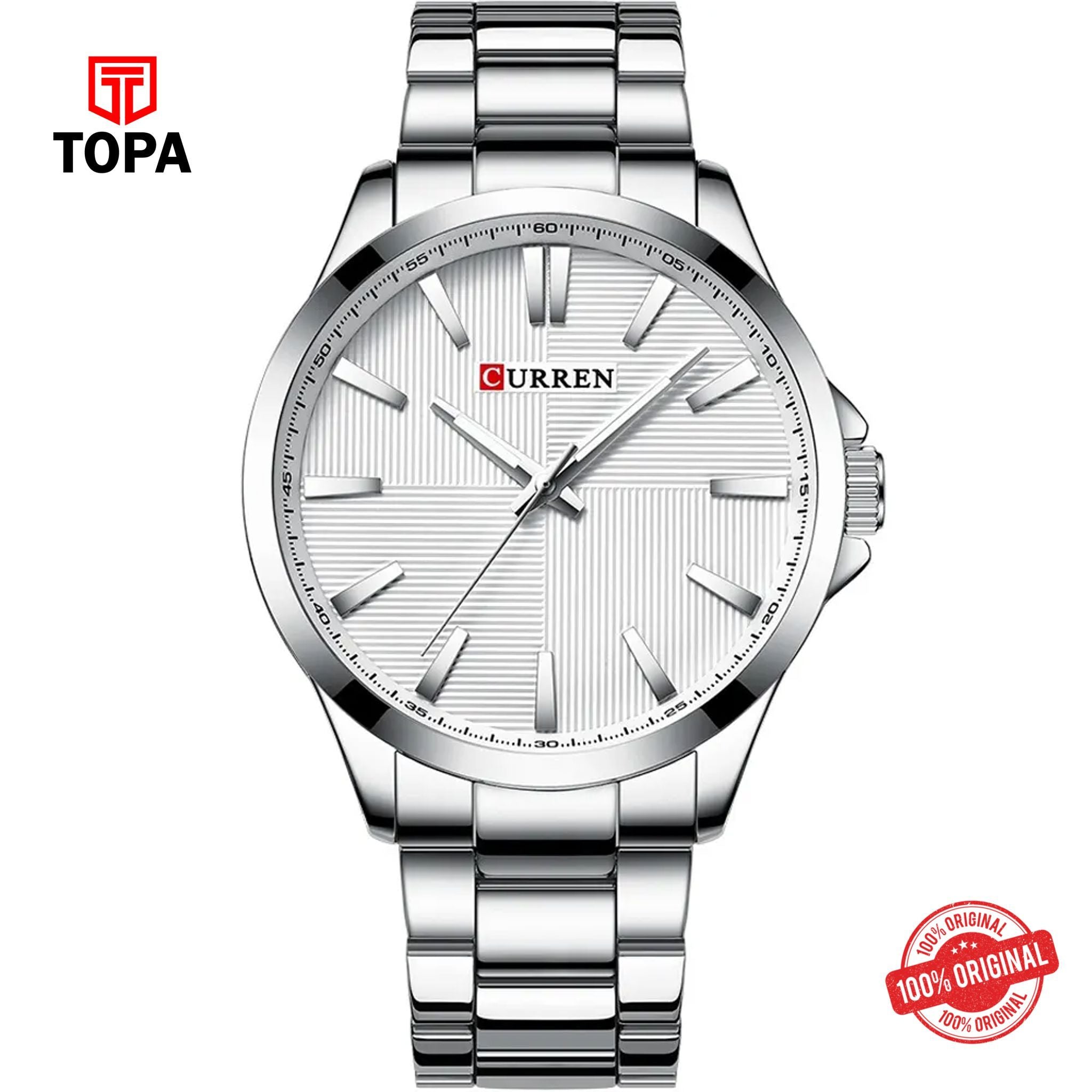 Topa Curren-8322-CH-WHT-Metal-Band-Men-Watch - Product Image 1