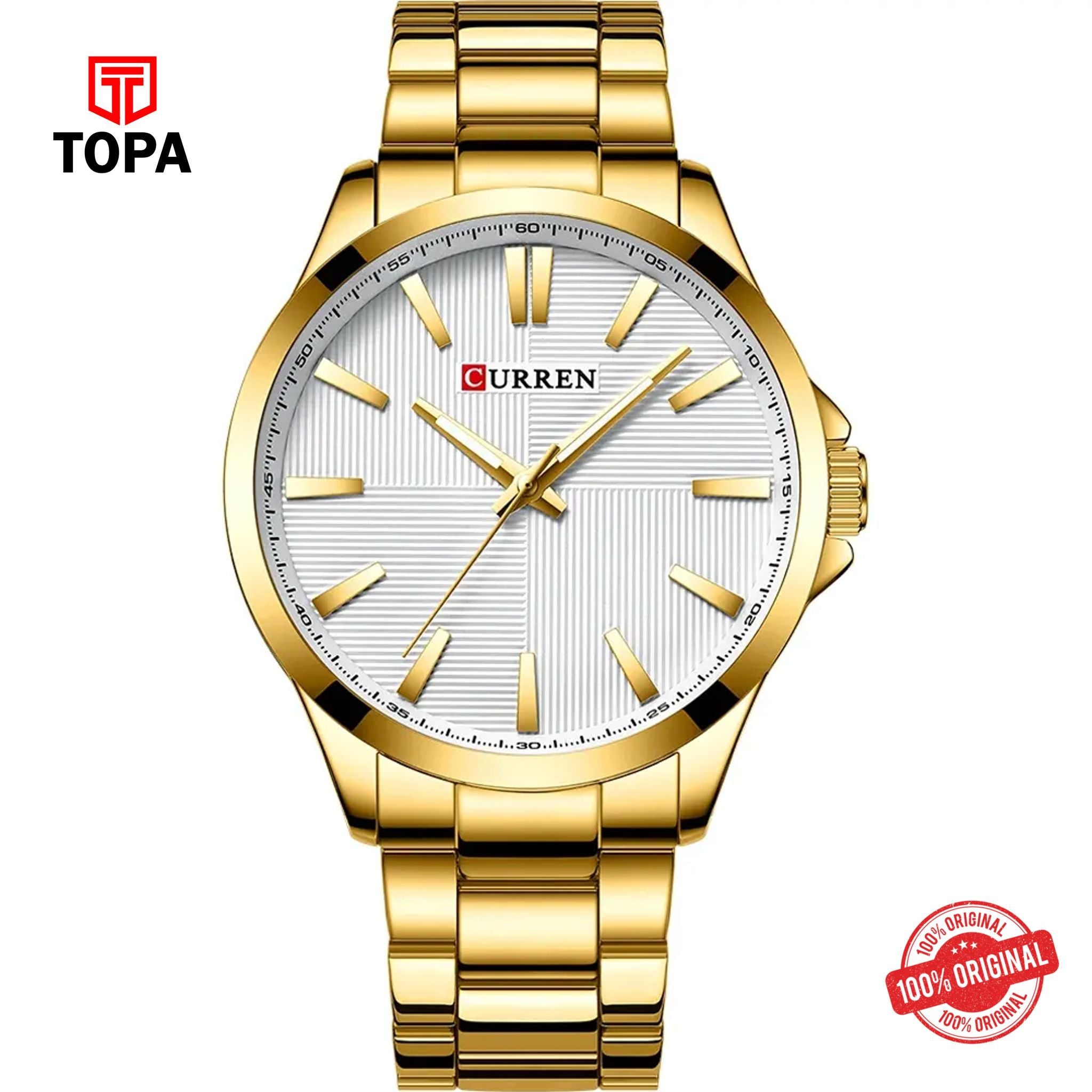 Topa Curren-8322-GLD-WHT-Metal-Band-Men-Watch - Product Image 1
