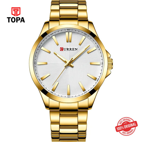 Topa Curren-8322-GLD-WHT-Metal-Band-Men-Watch - Product Image 1