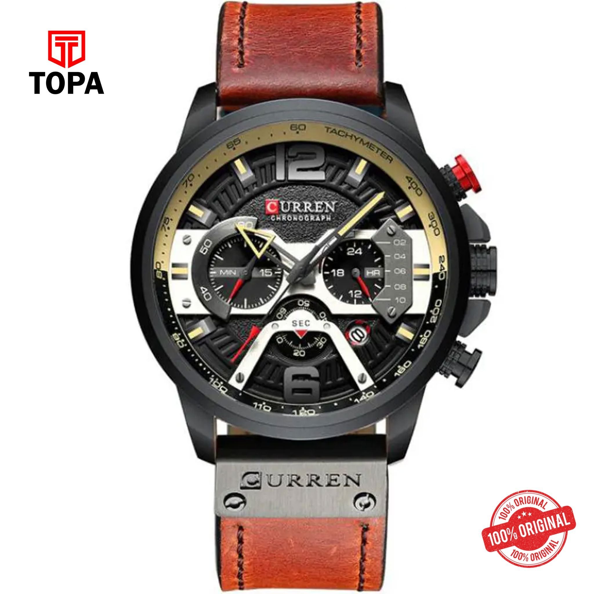 Topa Curren-8329-BLK-BRN-Leather-Band-Men-Watch - Product Image 1