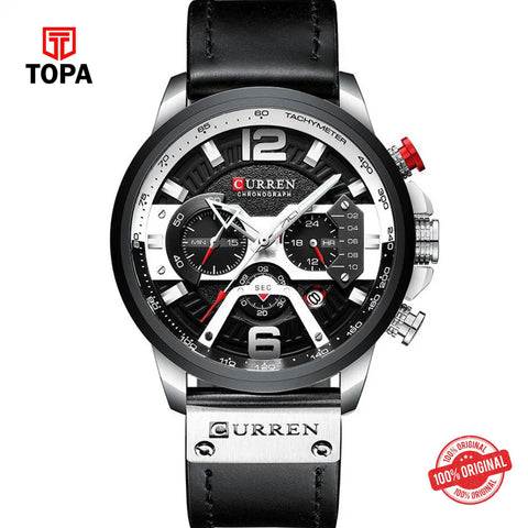 Topa Curren-8329-CH-BLK-Leather-Band-Men-Watch - Product Image 1