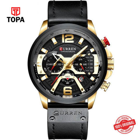 Topa Curren-8329-GLD-BLK-Leather-Band-Men-Watch - Product Image 1