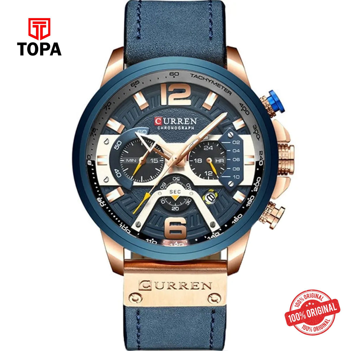 Topa Curren-8329-RS-BLU-Leather-Band-Men-Watch - Product Image 1