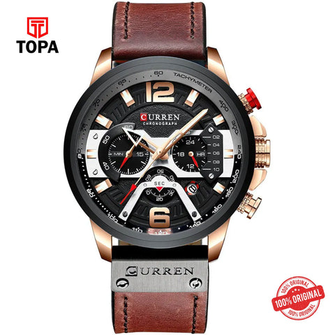 Topa Curren-8329-RSBRN-BLK-Leather-Band-Men-Watch - Product Image 1