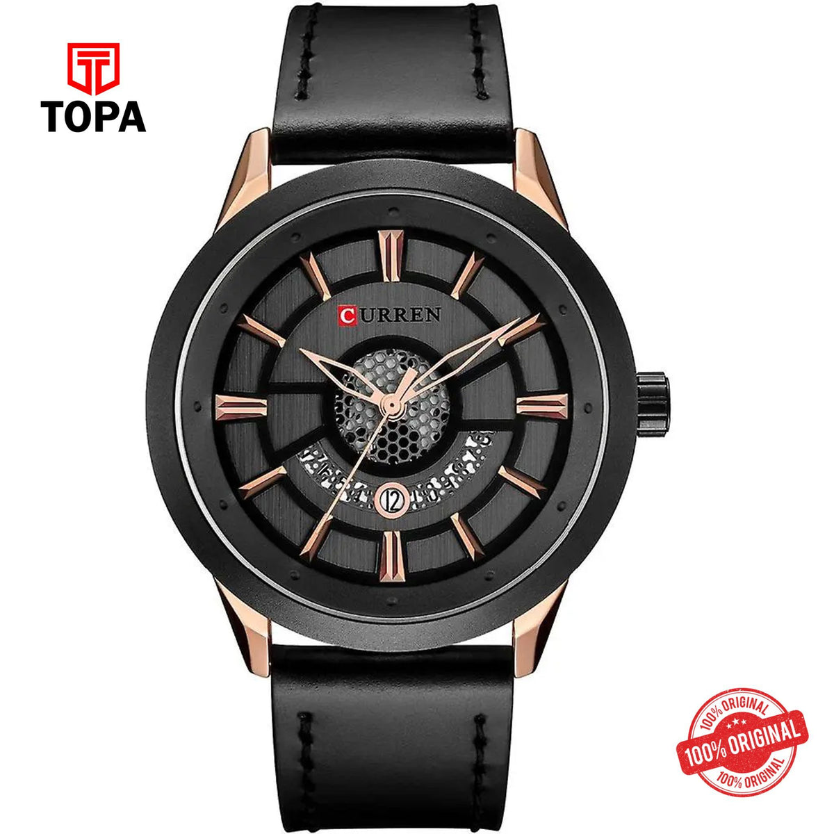 Topa Curren-8330-RS-BLK-Leather-Band-Men-Watch - Product Image 1
