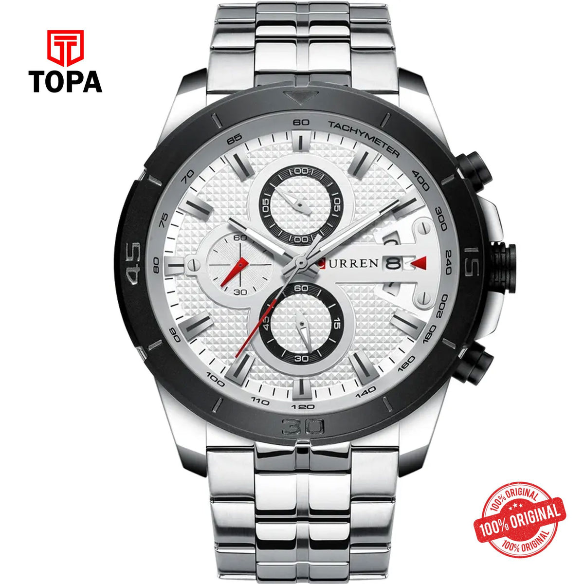 Topa Curren-8337-CH-WHT-Metal-Band-Men-Watch - Product Image 1
