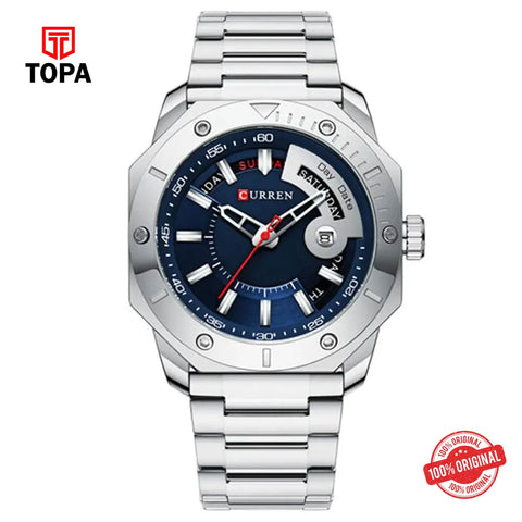 Topa Curren-8344-SLV-BLU-Metal-Band-Men-Watch - Product Image 1