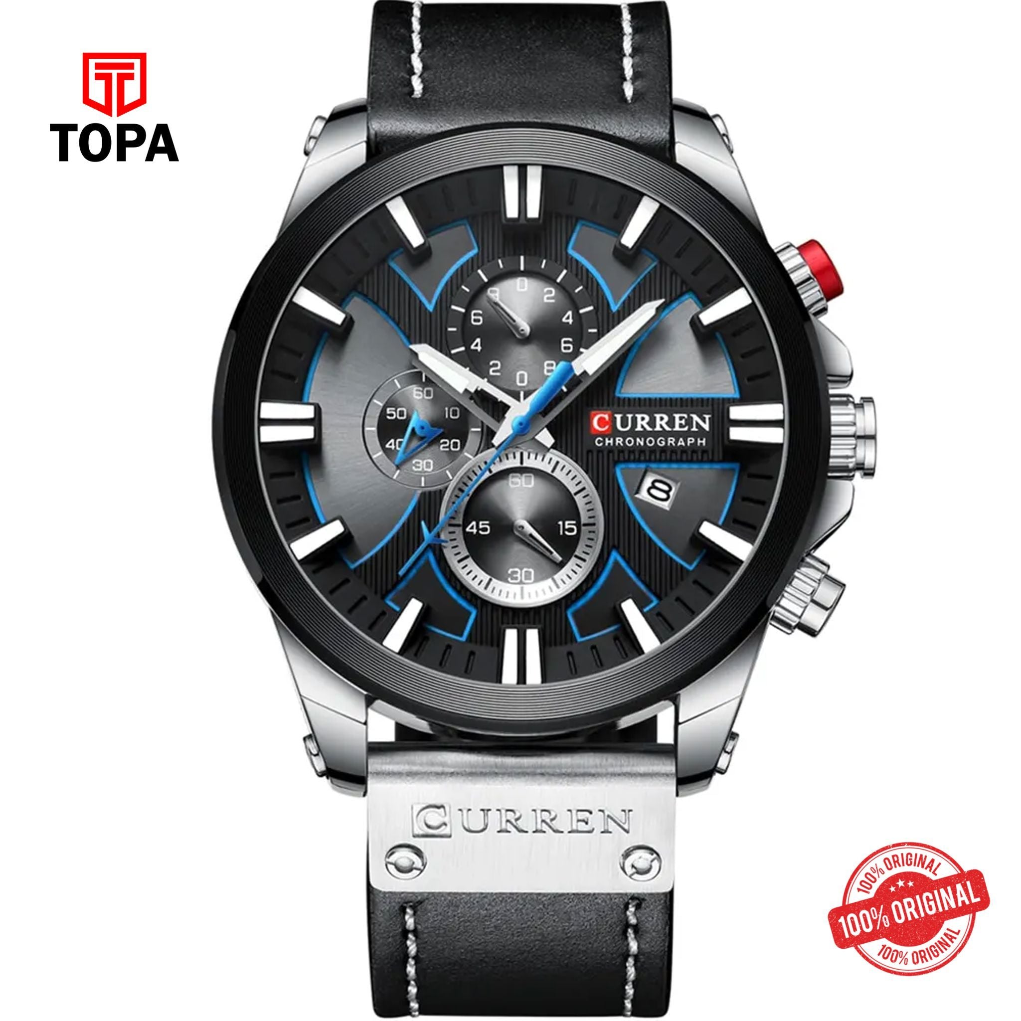 Topa Curren-8346-CH-BLK-Leather-Band-Men-Watch - Product Image 1