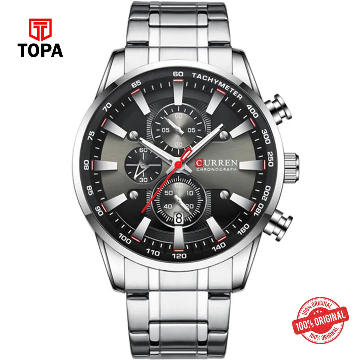 Topa Curren-8351-CH-BLK-Metal-Band-Men-Watch - Product Image 1