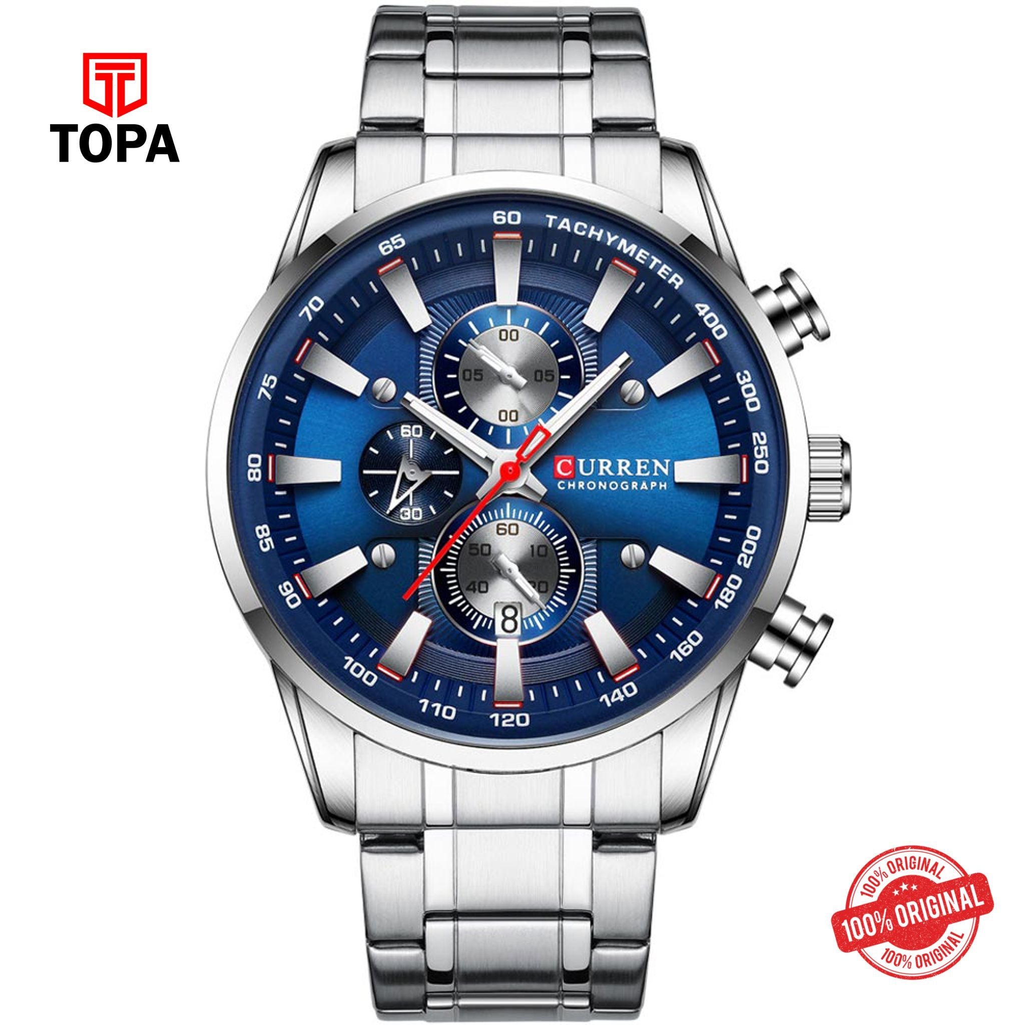 Topa Curren-8351-CH-BLU-Metal-Band-Men-Watch - Product Image 1