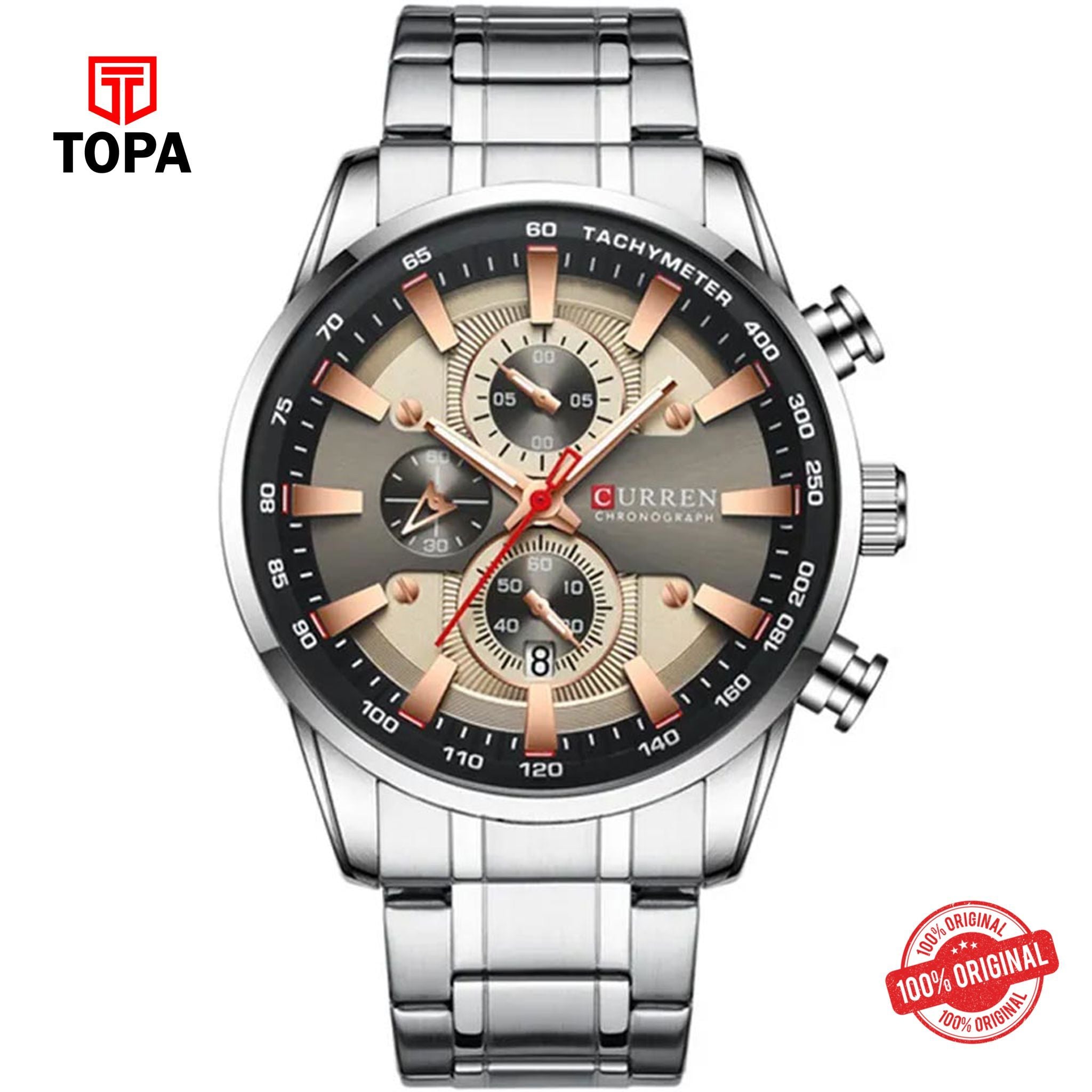 Topa Curren-8351-CH-GRY-Metal-Band-Men-Watch - Product Image 1