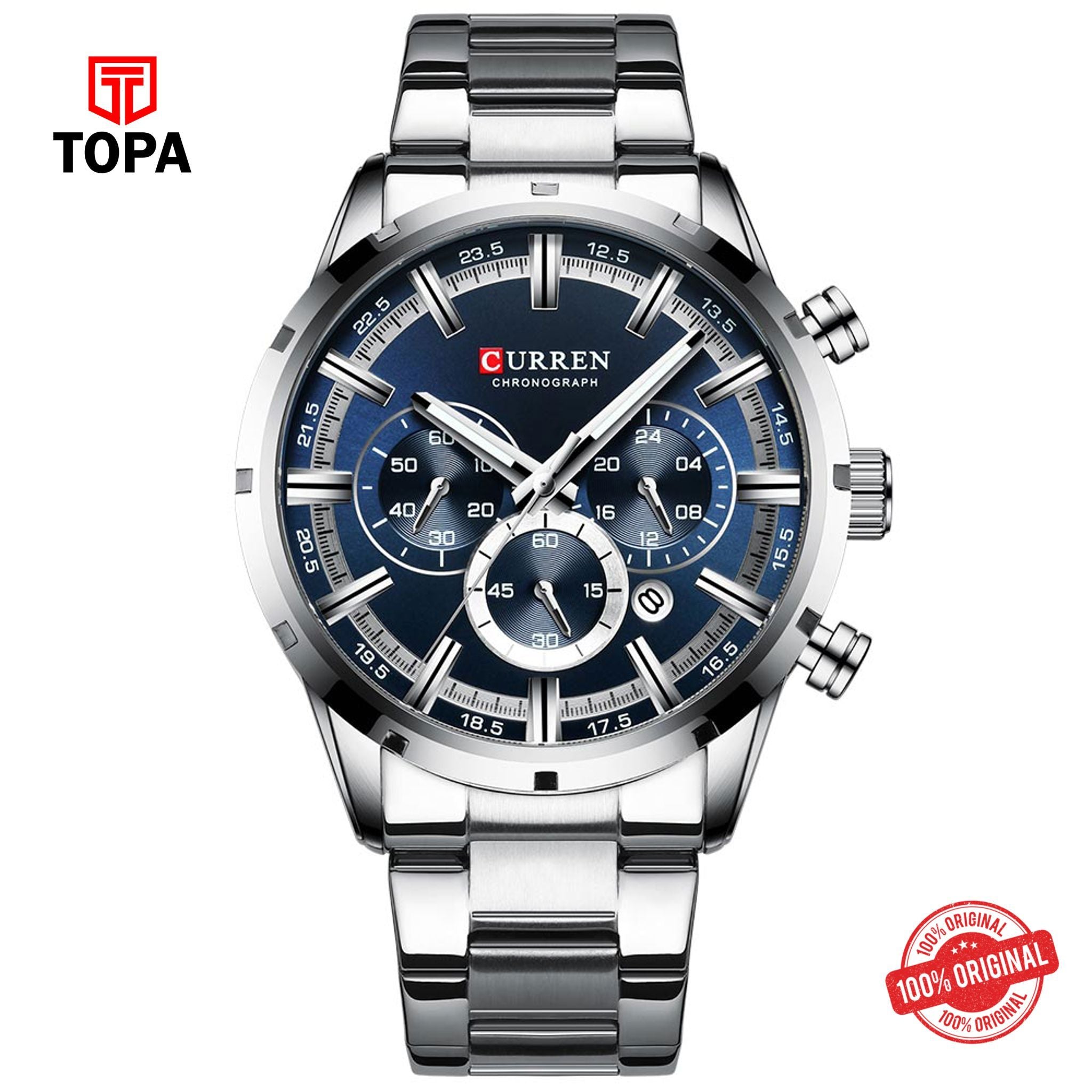 Topa Curren-8355-CH-BLU-Metal-Band-Men-Watch - Product Image 1