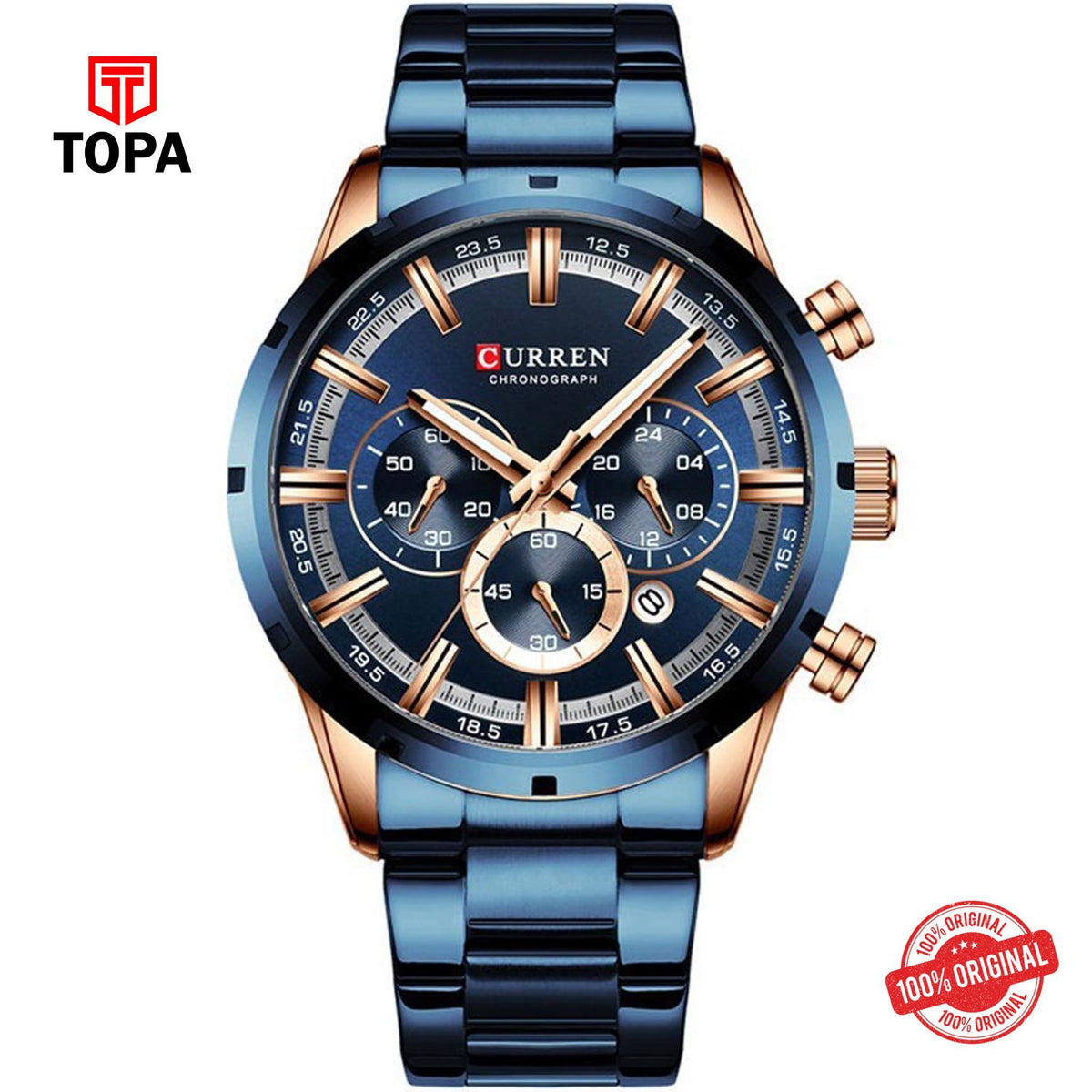 Topa Curren-8355-RS-BLU-Metal-Band-Men-Watch - Product Image 1