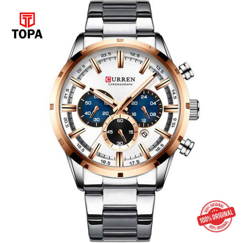 Topa Curren-8355G-TTRG-WHT-Metal-Band-Men-Watch - Product Image 1