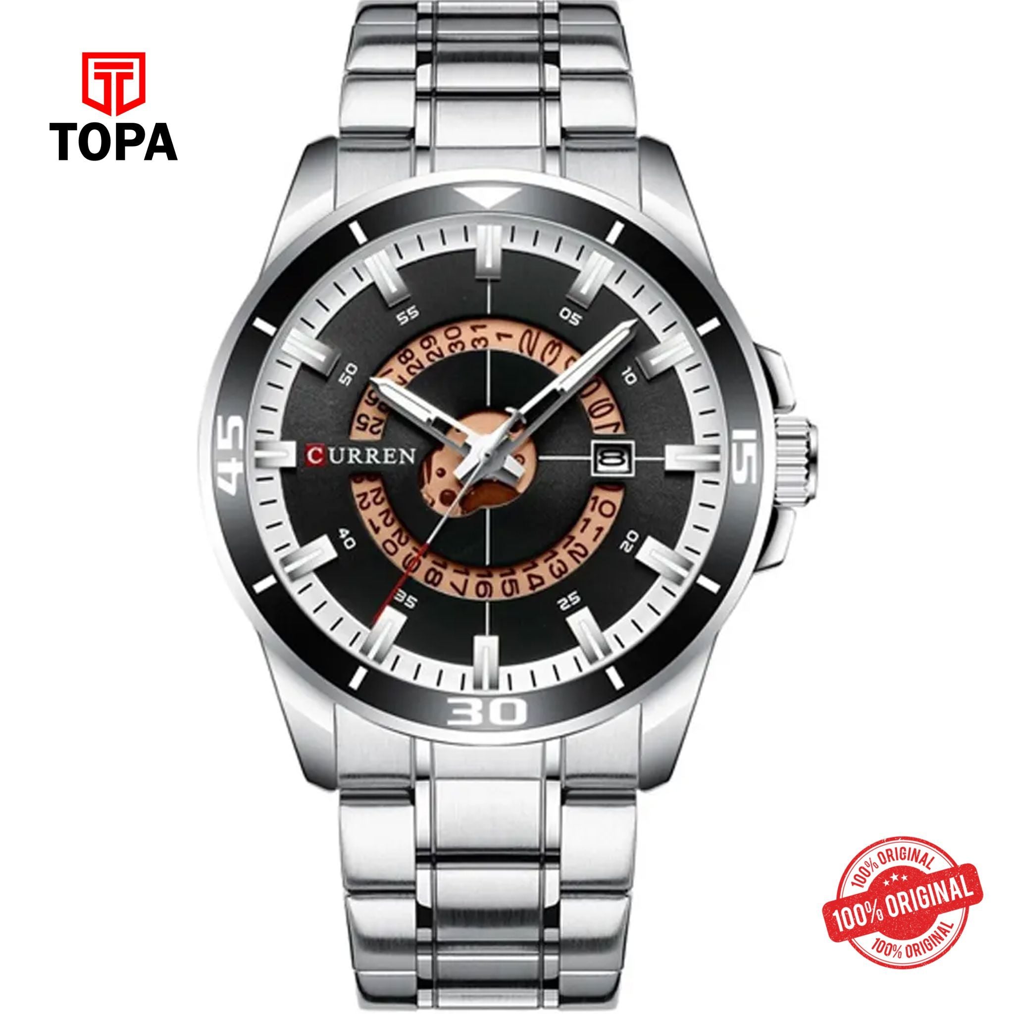 Topa Curren-8359G-CH-BLK-Metal-Band-Men-Watch - Product Image 1