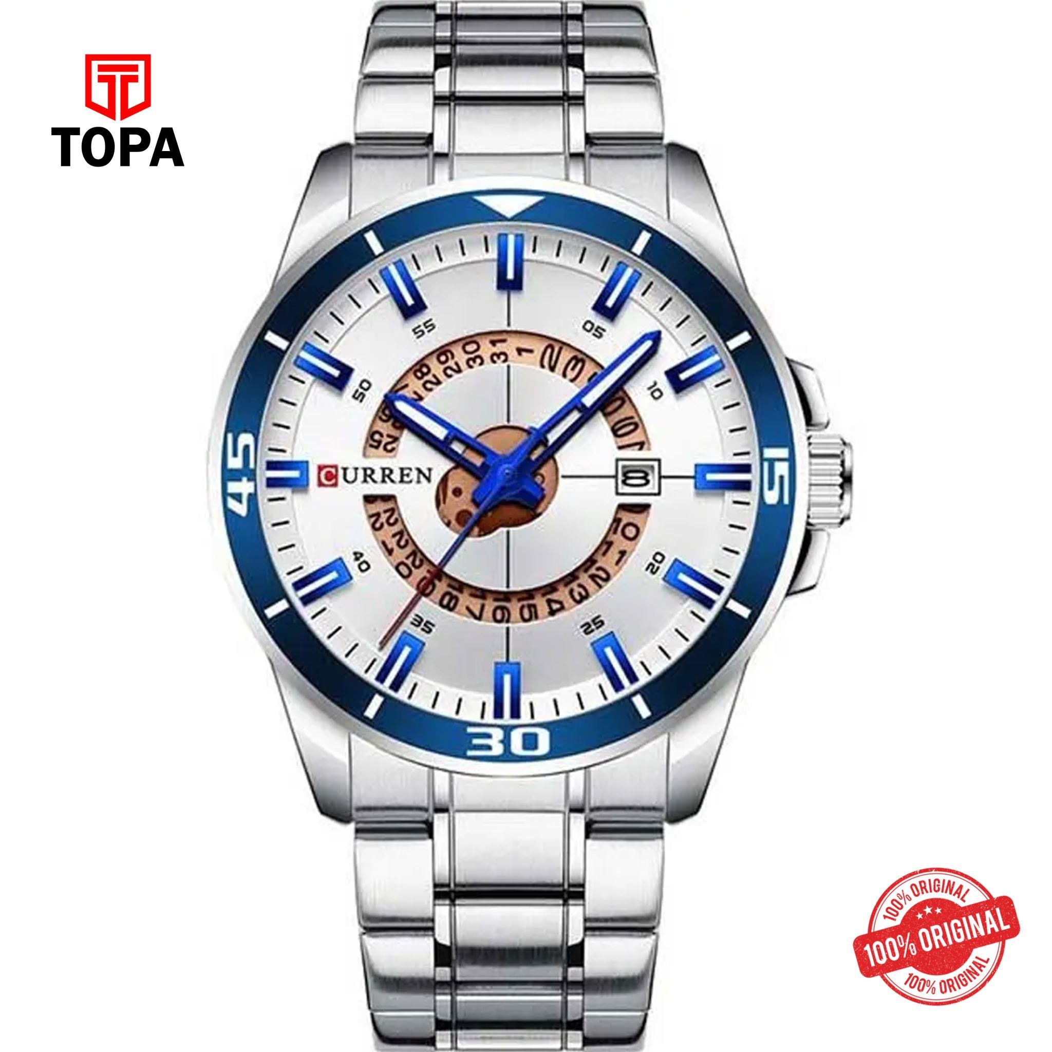 Topa Curren-8359G-CH-WHT-Metal-Band-Men-Watch - Product Image 1