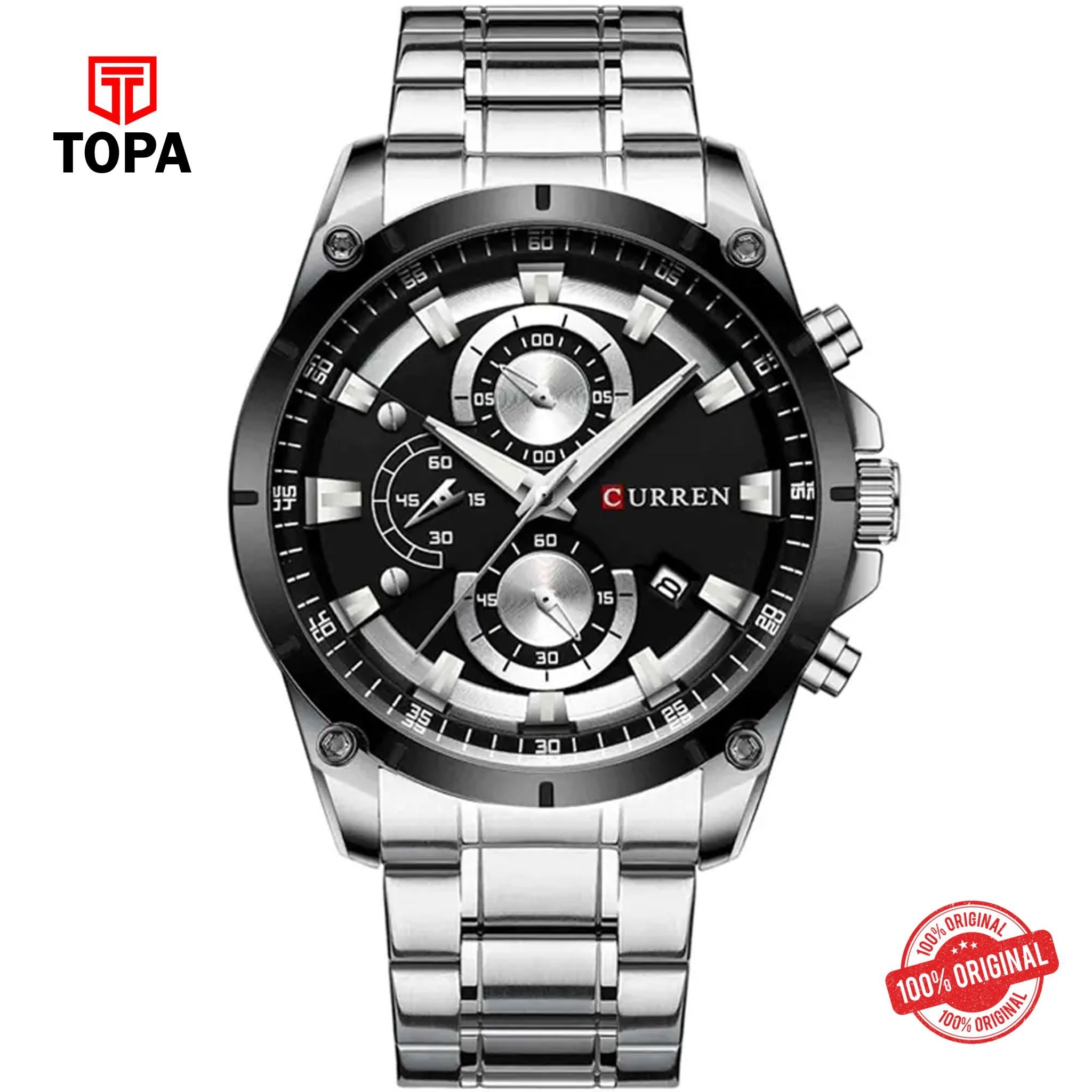 Topa Curren-8360-CH-BLK-Metal-Band-Men-Watch - Product Image 1