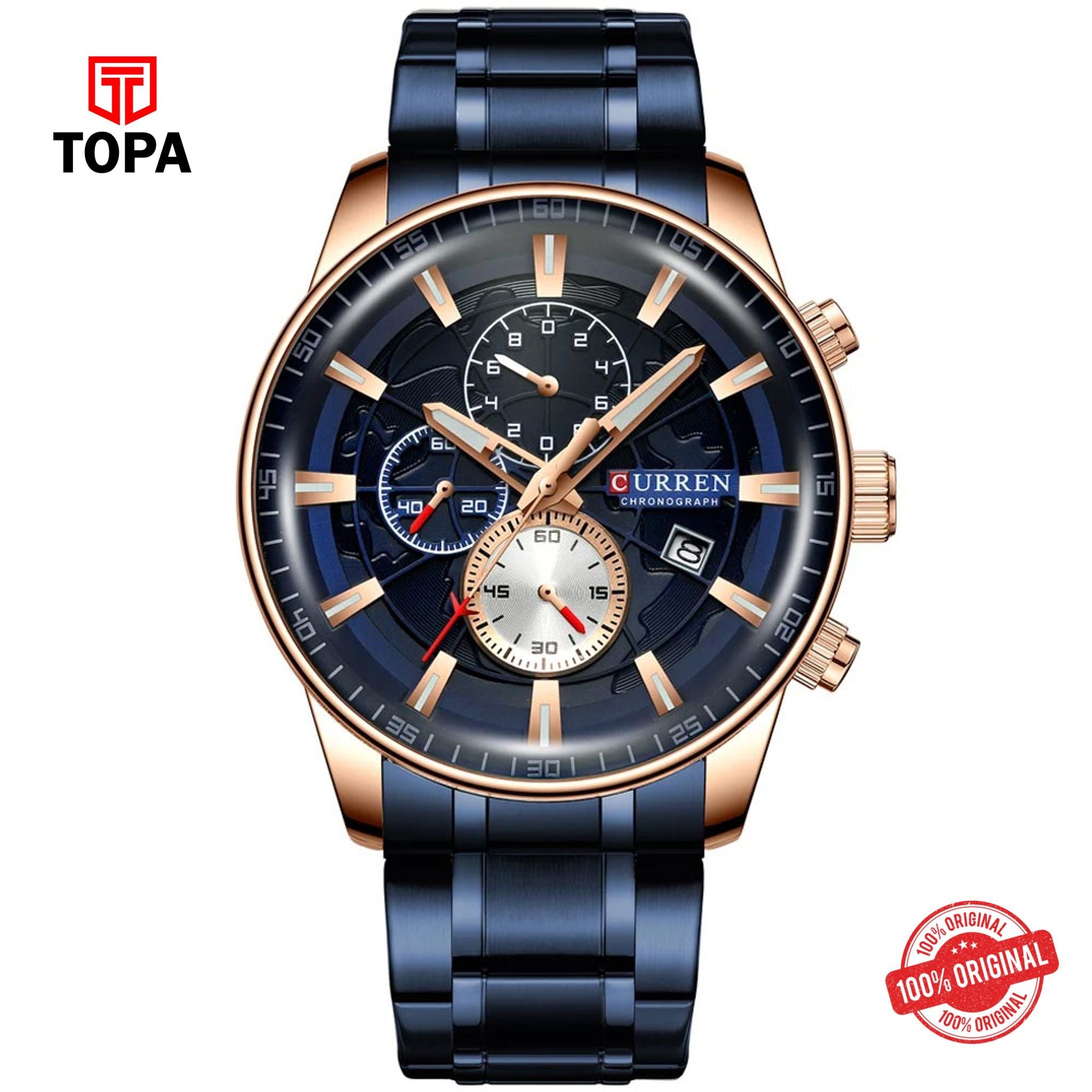 Topa Curren-8362-RSBLU-BLU-Metal-Band-Men-Watch - Product Image 1