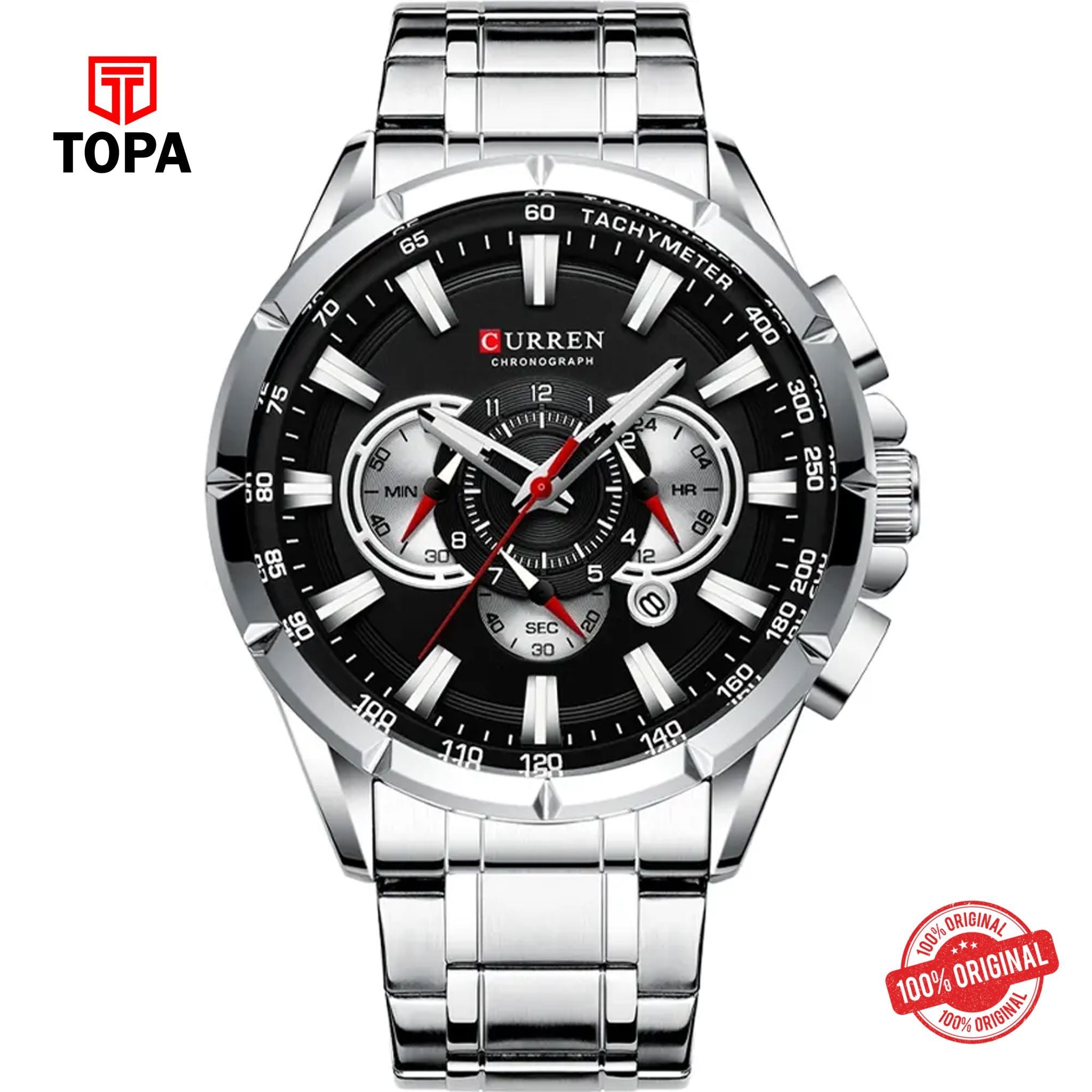 Topa Curren-8363-CH-BLK-Metal-Band-Men-Watch - Product Image 1