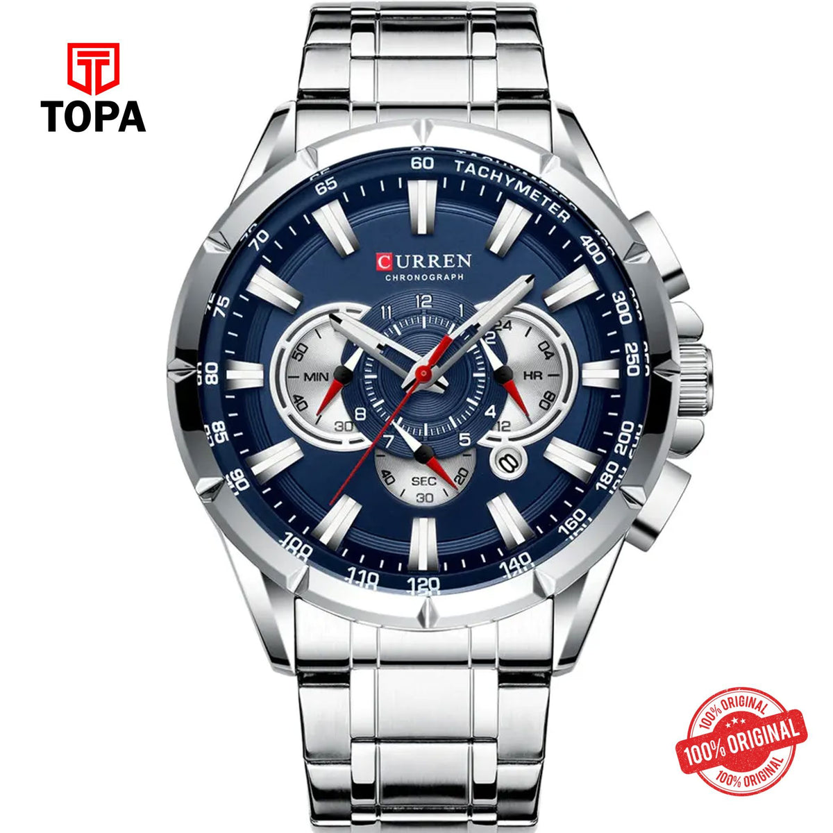 Topa Curren-8363-CH-BLU-Metal-Band-Men-Watch - Product Image 1