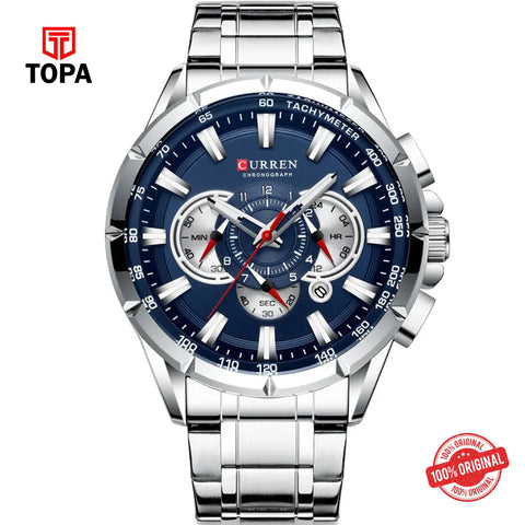 Topa Curren-8363-CH-BLU-Metal-Band-Men-Watch - Product Image 1