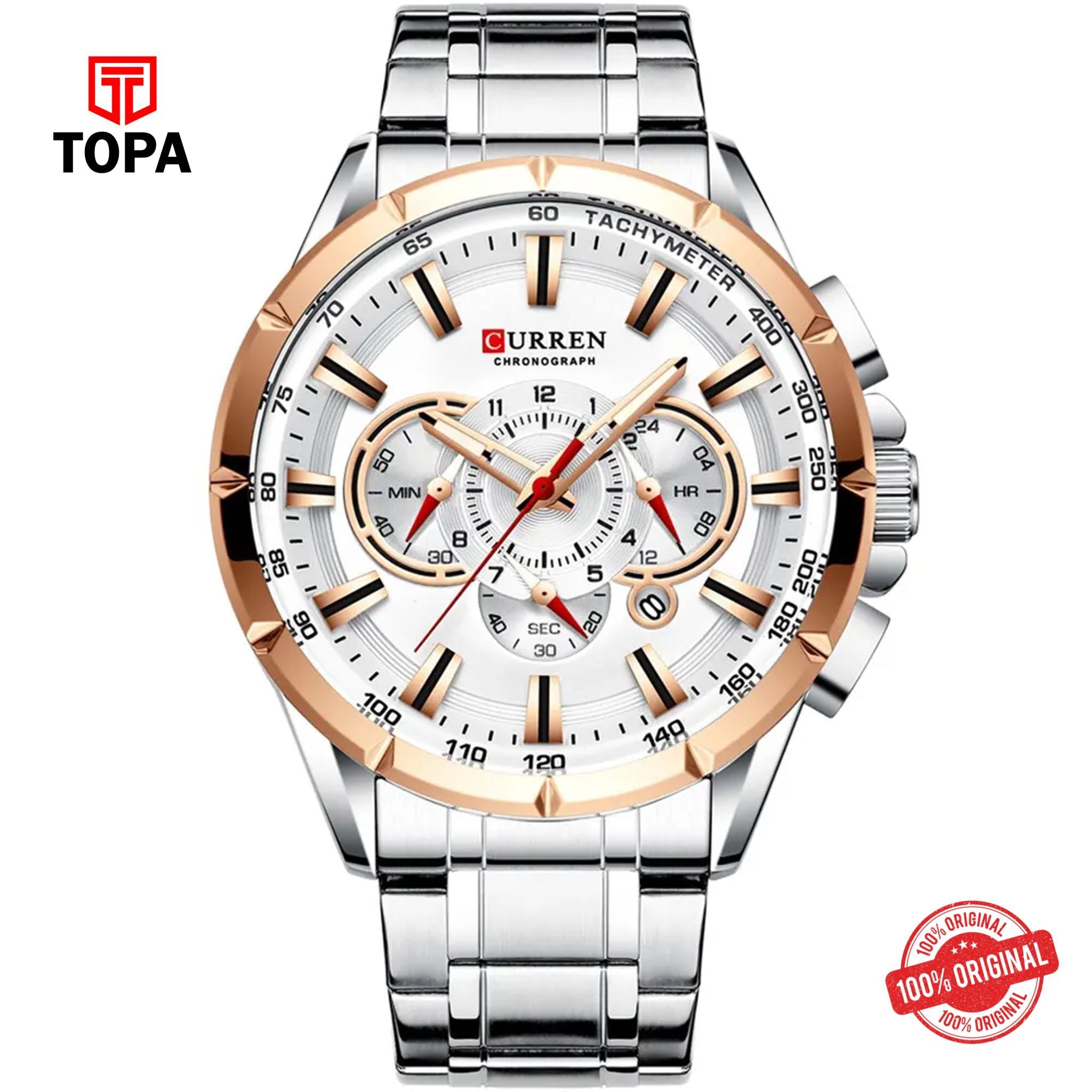 Topa Curren-8363-CHTT-WHT-Metal-Band-Men-Watch - Product Image 1