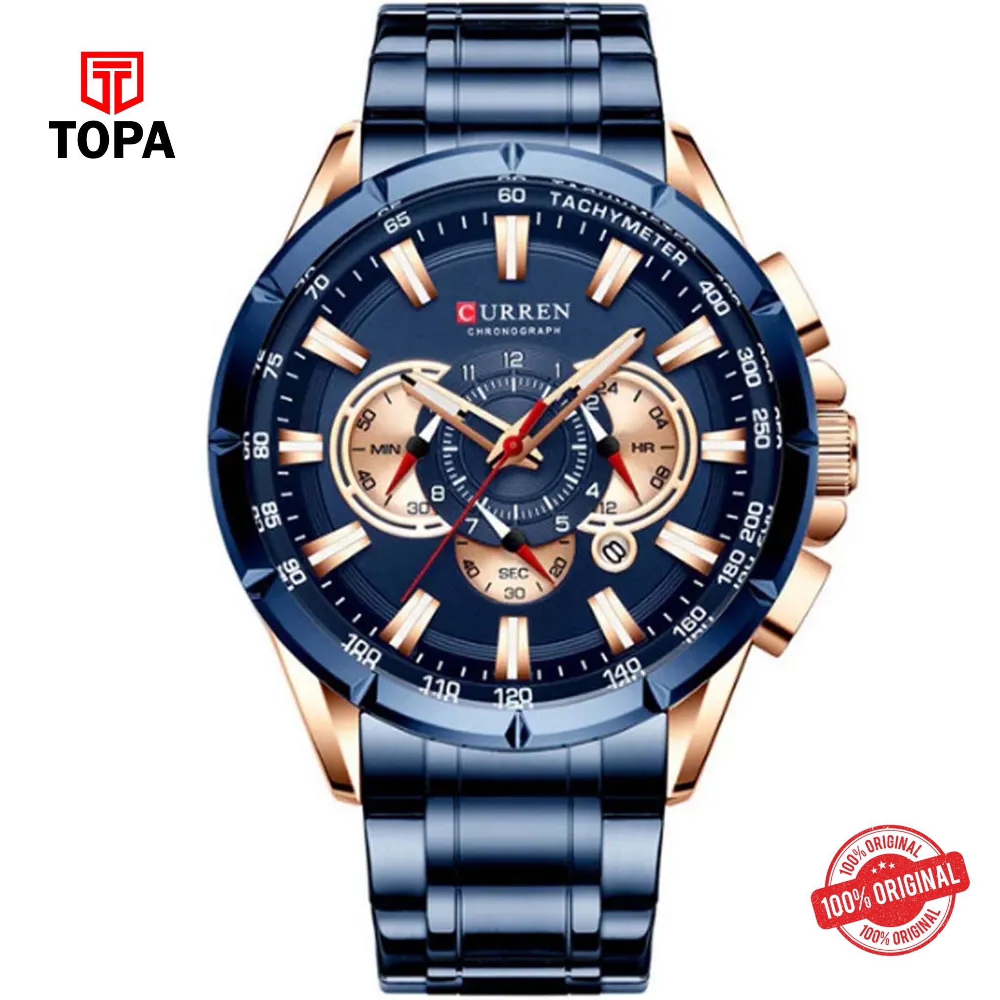 Topa Curren-8363-RS-BLU-Metal-Band-Men-Watch - Product Image 1