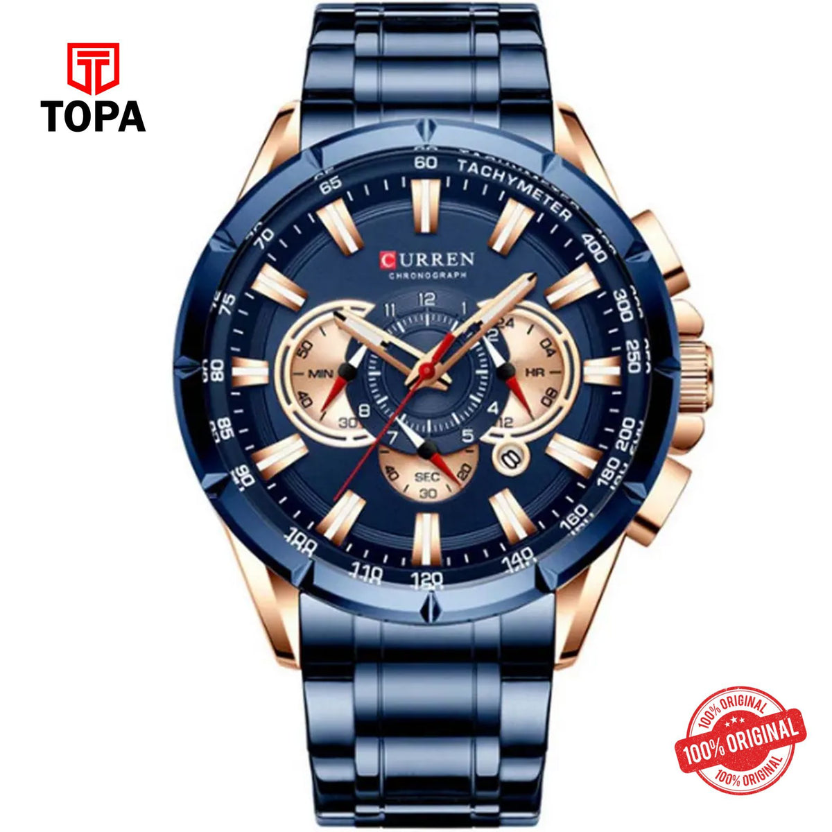 Topa Curren-8363-RS-BLU-Metal-Band-Men-Watch - Product Image 1