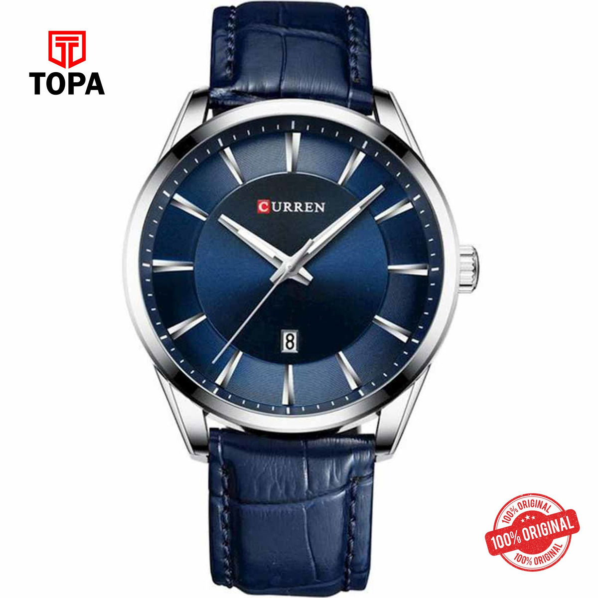 Topa Curren-8365-CH-BLU-Leather-Band-Men-Watch - Product Image 1