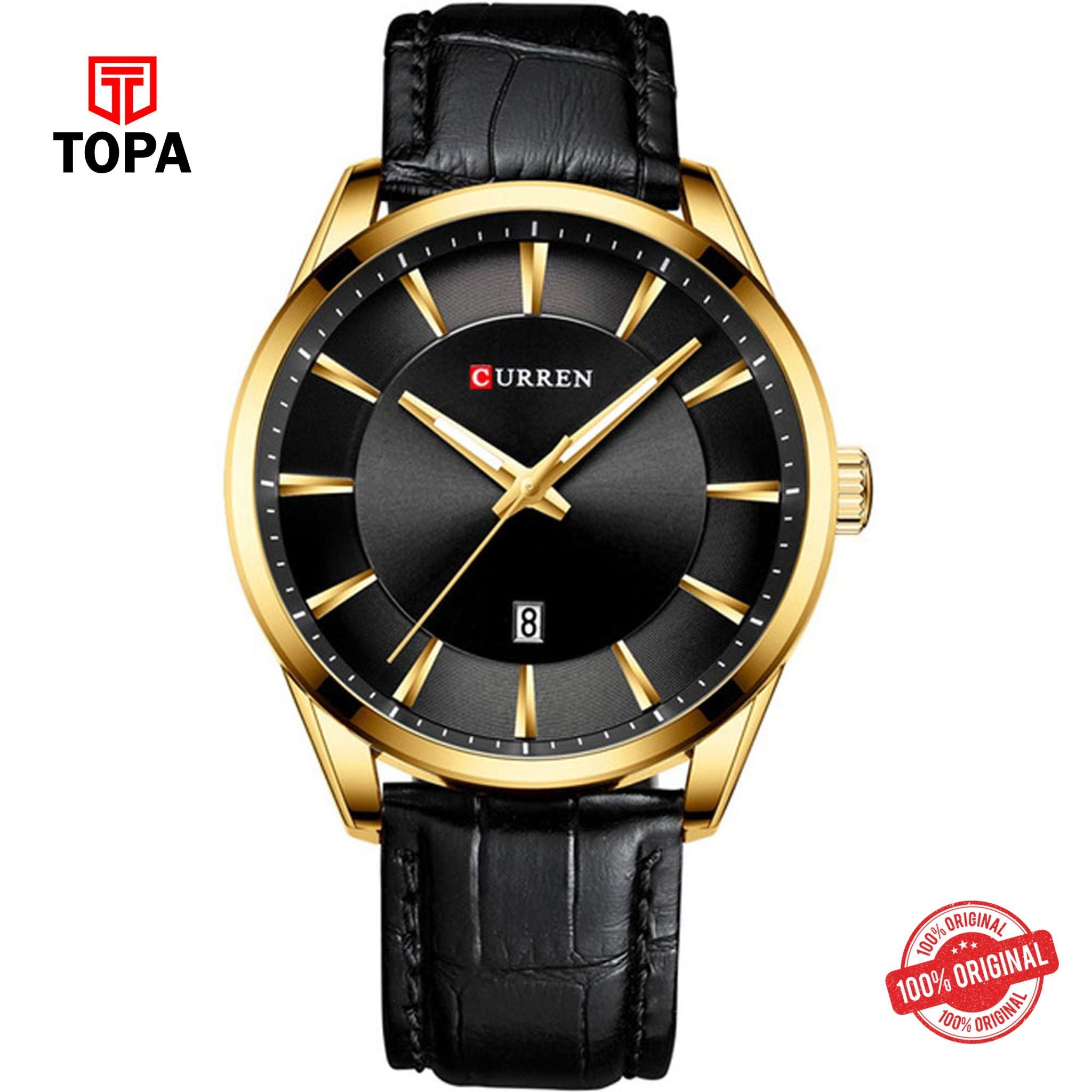 Topa Curren-8365-GLD-BLK-Leather-Band-Men-Watch - Product Image 1