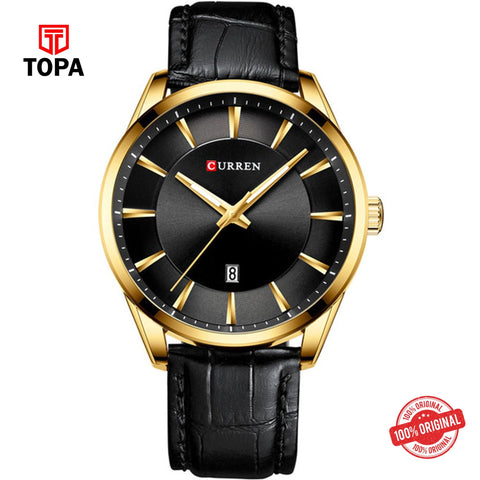 Topa Curren-8365-GLD-BLK-Leather-Band-Men-Watch - Product Image 1
