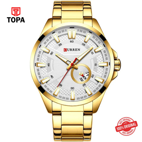 Topa Curren-8372-GLD-WHT-Metal-Band-Men-Watch - Product Image 1