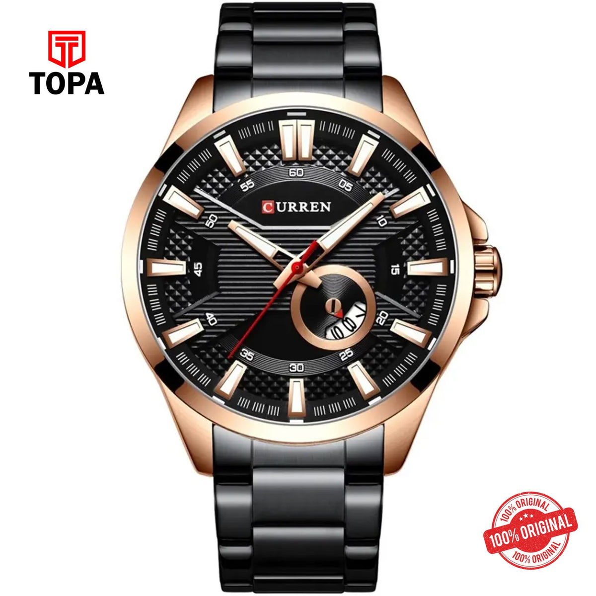Topa Curren-8372-RS-BLK-Metal-Band-Men-Watch - Product Image 1