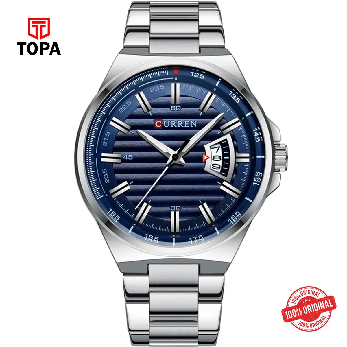 Topa Curren-8375-CH-BLU-Metal-Band-Men-Watch - Product Image 1