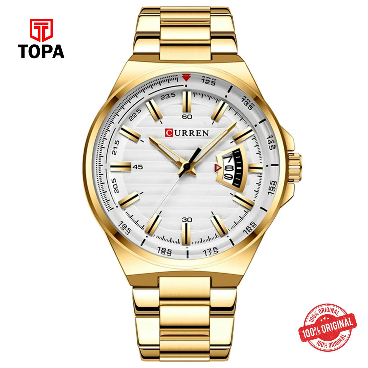 Topa Curren-8375-GD-WHT-Metal-Band-Men-Watch - Product Image 1