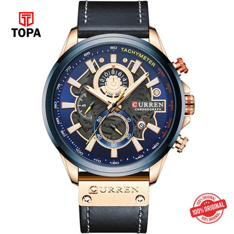 Topa Curren-8380-RSBLK-BLU-Leather-Band-Men-Watch - Product Image 1